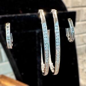 Gorgeous 925 Sterling Silver Bangles w/Channel Set Round CZ & matching earrings